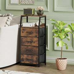4-Drawer Storage Cabinet with Detachable and Foldable Fabric Drawers-Rustic Brown