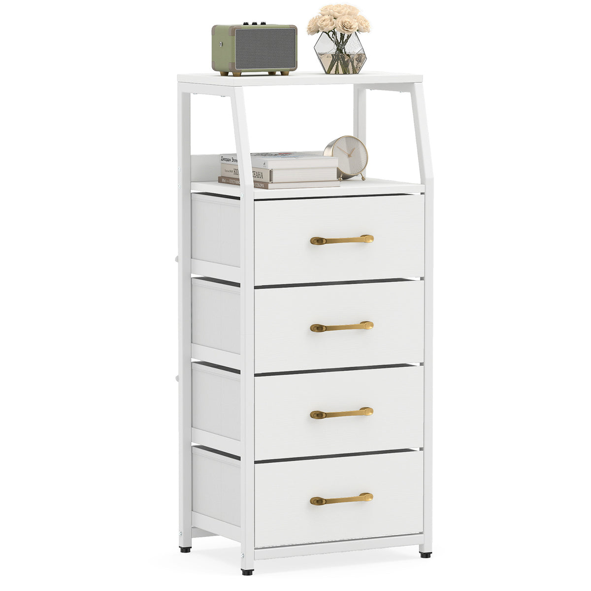 4-Drawer Storage Cabinet with Detachable and Foldable Fabric Drawers-White