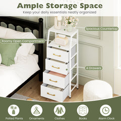 4-Drawer Storage Cabinet with Detachable and Foldable Fabric Drawers-White