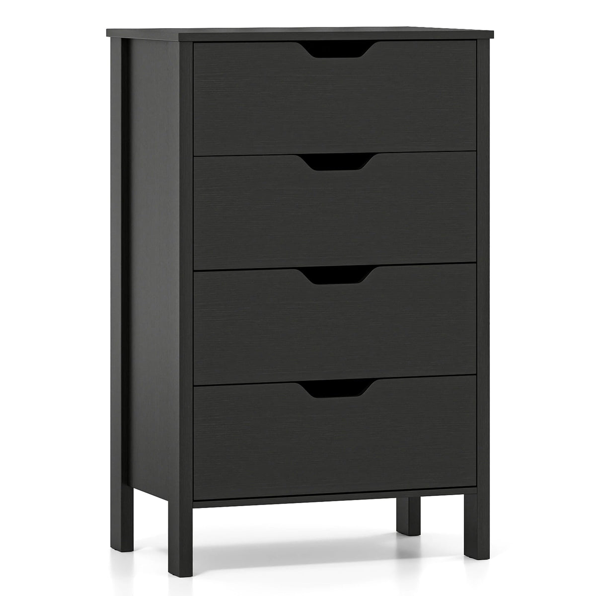 4-Drawer Wooden Tall Utility Storage Dresser with Anti-Toppling Kits for Bedroom-Black