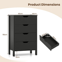 4-Drawer Wooden Tall Utility Storage Dresser with Anti-Toppling Kits for Bedroom-Black