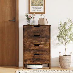 4-Drawer Wooden Tall Utility Storage Dresser in Rustic Brown, image 3