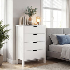 4-Drawer Wooden Tall Utility Storage Dresser with Anti-Toppling Kits for Bedroom-White
