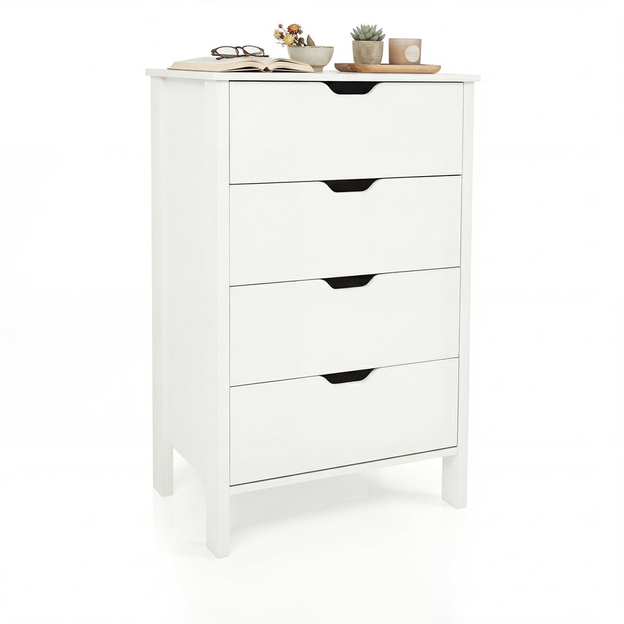 4-Drawer Wooden Tall Utility Storage Dresser in White
