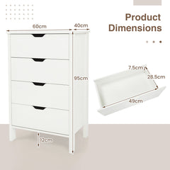 4-Drawer Wooden Tall Utility Storage Dresser with Anti-Toppling Kits for Bedroom-White
