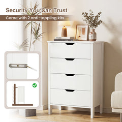 4-Drawer Wooden Tall Utility Storage Dresser with Anti-Toppling Kits for Bedroom-White