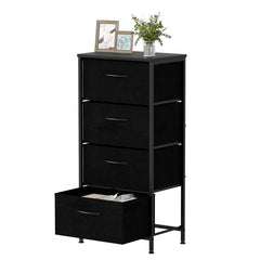 4 Drawers Dresser Fabric Storage Tower with Wooden Top for Entryway Living Room and Closet-Black