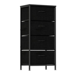 4 Drawers Dresser Fabric Storage Tower with Wooden Top for Entryway Living Room and Closet-Black