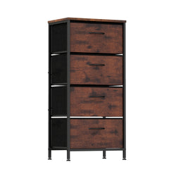 4 Drawers Dresser Fabric Storage Tower with Wooden Top for Entryway Living Room and Closet-Brown