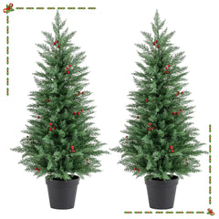 4 FT Pre-lit Christmas Trees Potted Entrance Xmas Trees with 70 Warm White LED Lights
