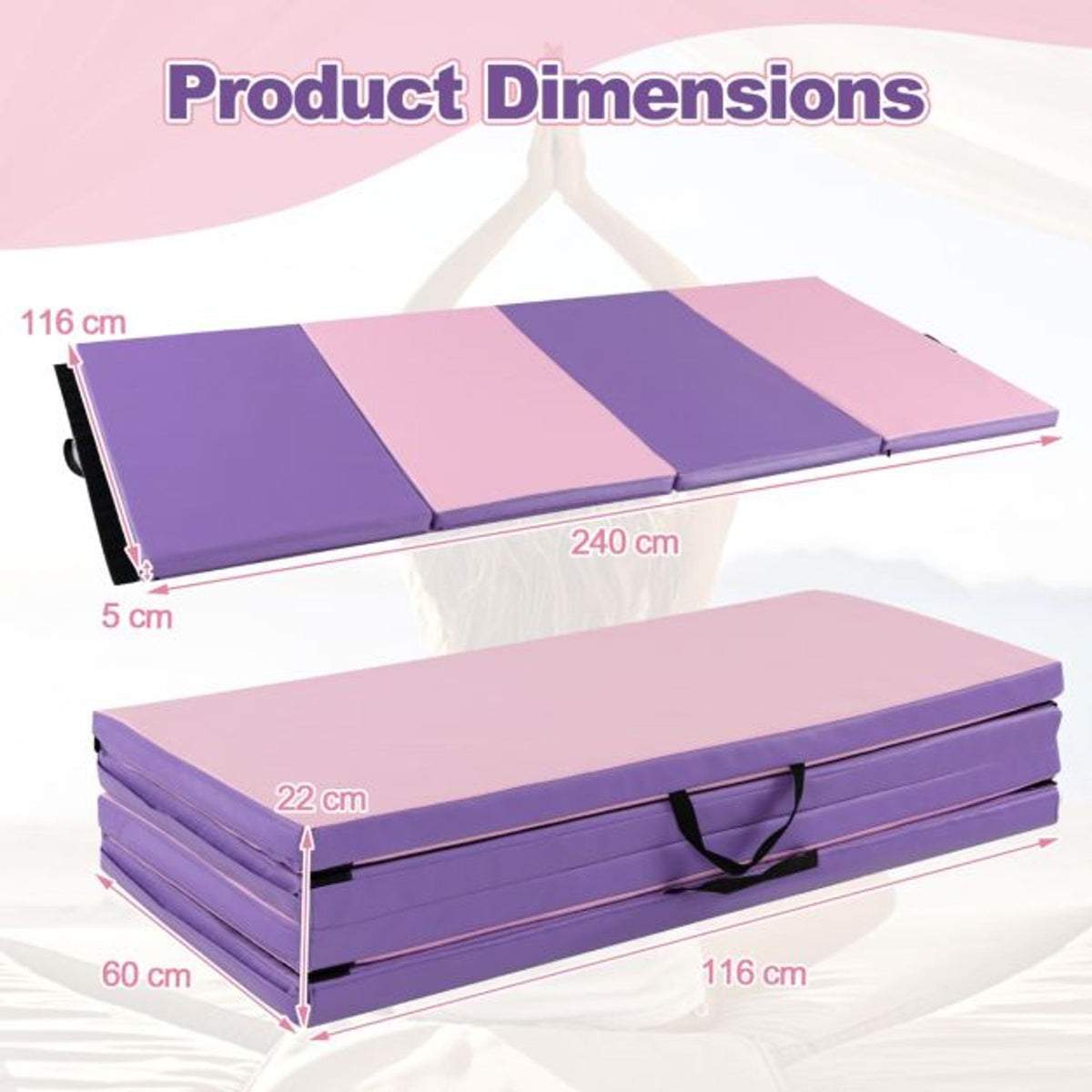 4 Feet Freestanding Ballet Barre and Folding Gymnastics Mat, image 4