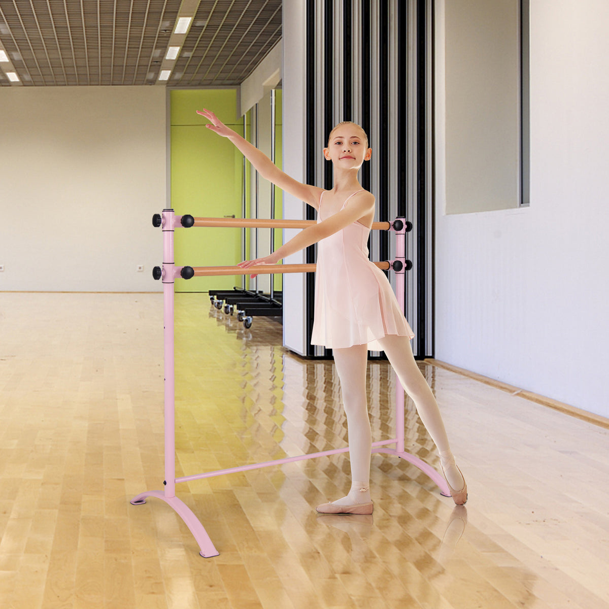 4 Feet Freestanding Ballet Barre with Height Adjustable-Pink