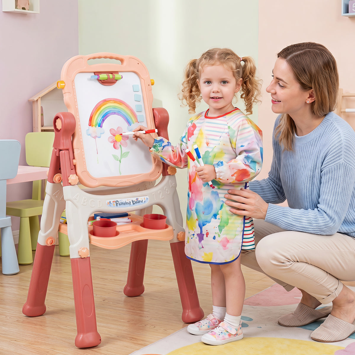 4-In-1 Double Side Easel for Toddler with Magnetic Chalkboard-Peach