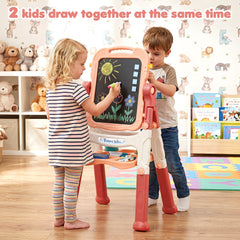 4-In-1 Double Side Easel for Toddler with Magnetic Chalkboard-Peach