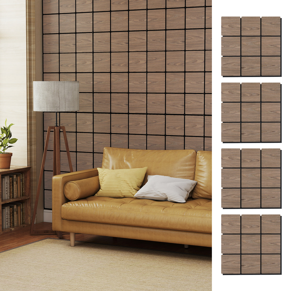 4 Pack Acoustic Panels for Walls 62 x 62 cm Sound Absorbing Panel-Natural
