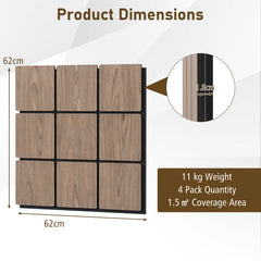 4 Pack Acoustic Panels for Walls 62 x 62 cm Sound Absorbing Panel-Natural