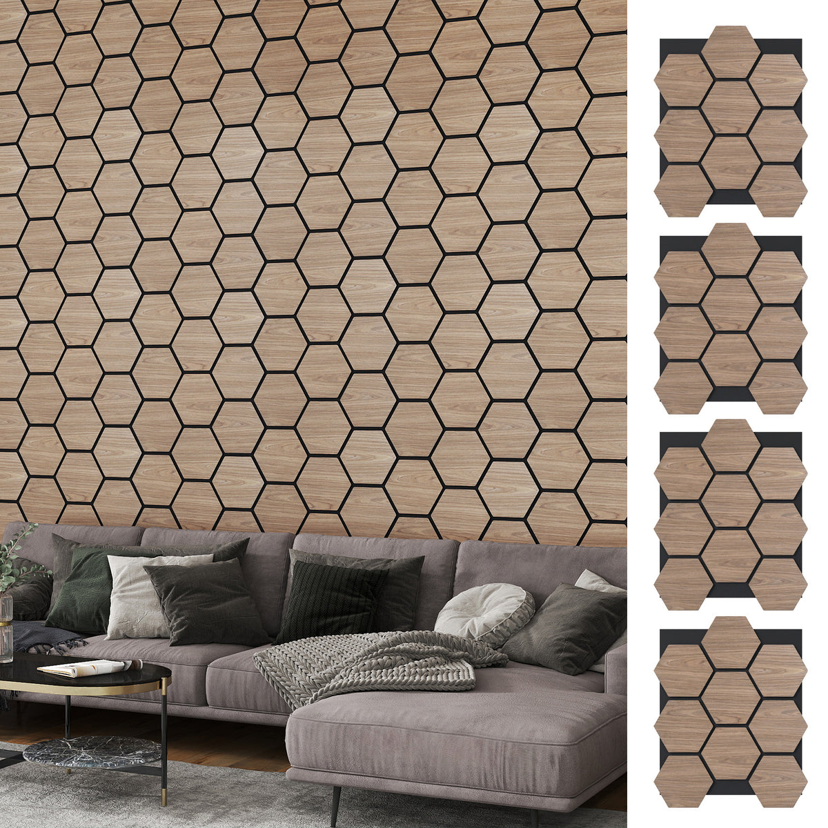 4 Pack Acoustic Panels for Walls 81 x 66 cm Sound Absorbing Panel-Natural