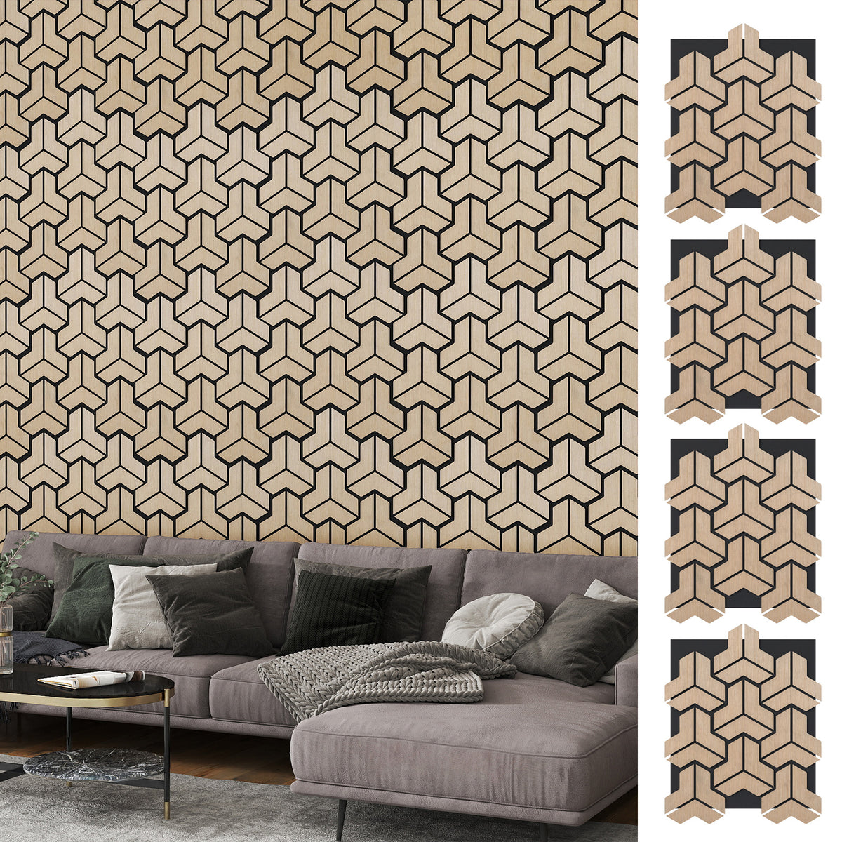 4 Pack Acoustic Panels for Walls 83 x 65 cm Sound Absorbing Panel-Natural