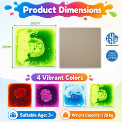 4-Pack Colorful Glow-in-the-Dark Liquid Sensory Floor Tiles for Toddlers
