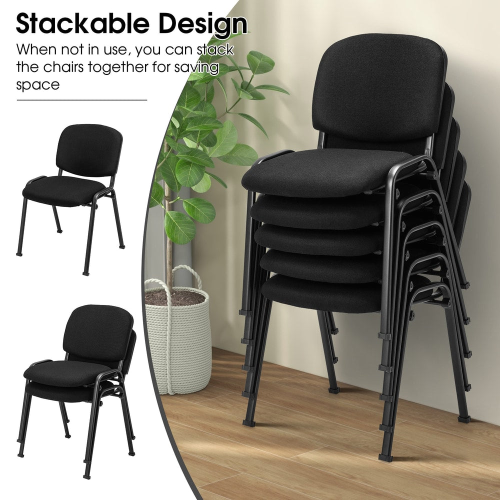 Stack of black conference chairs demonstrating their space-saving design