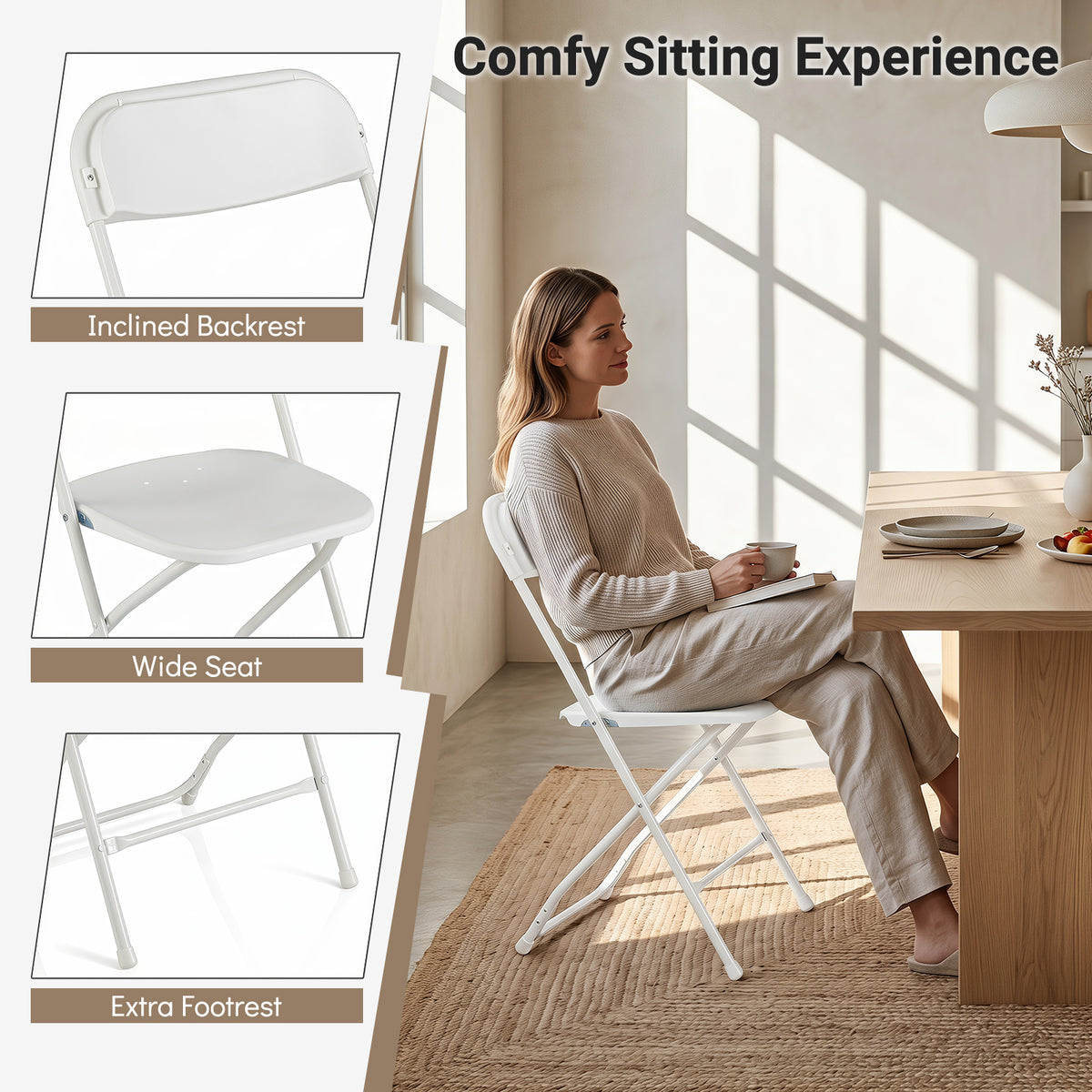 4 Pack Folding Chairs with Heavy Duty Metal Frame for Home-White