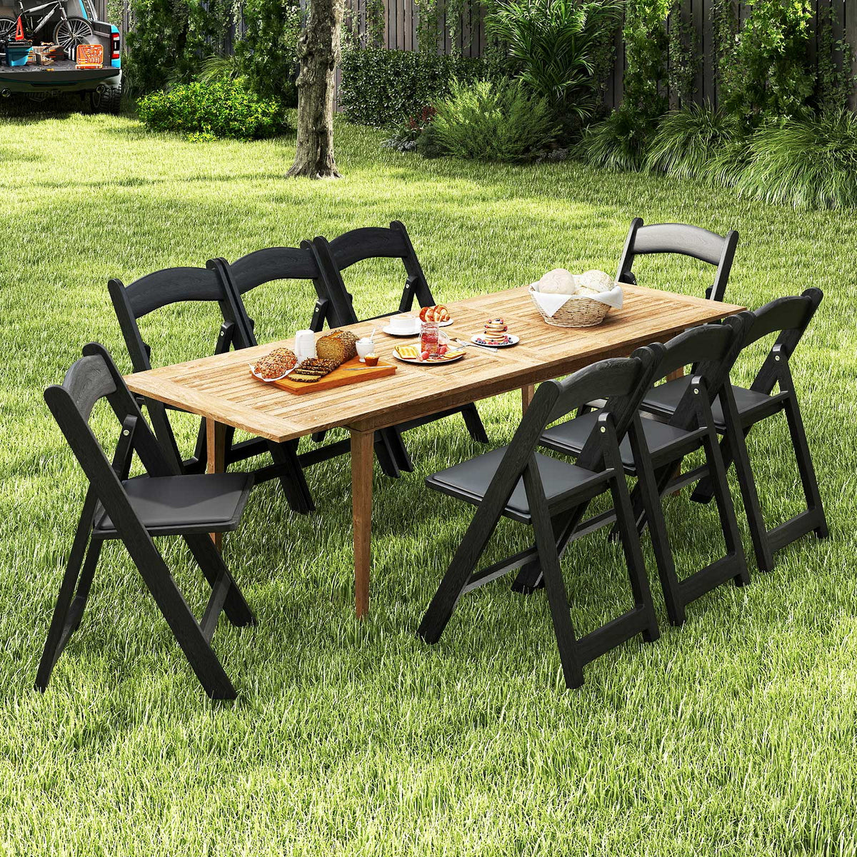 4 Pack Resin Folding Chairs with Padded Seat Cushion-Black