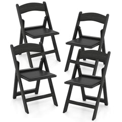 4 Pack Resin Folding Chairs with Padded Seat Cushion-Black