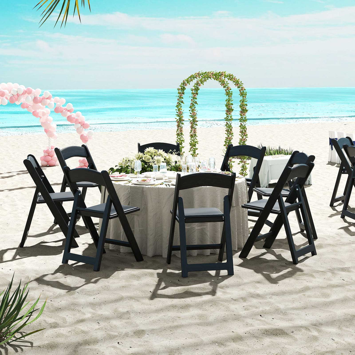 4 Pack Resin Folding Chairs with Padded Seat Cushion-Black