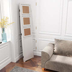 4-Panel Faux Linen Room Divider with Storage Bags Folding Privacy Screen-White