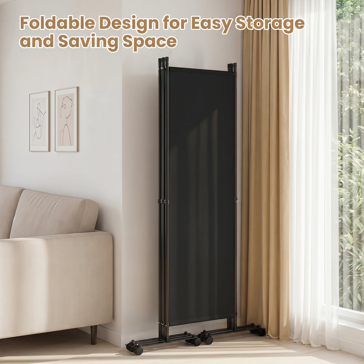 4-Panel Room Divider 173 CM Tall Folding Privacy Screen-Black