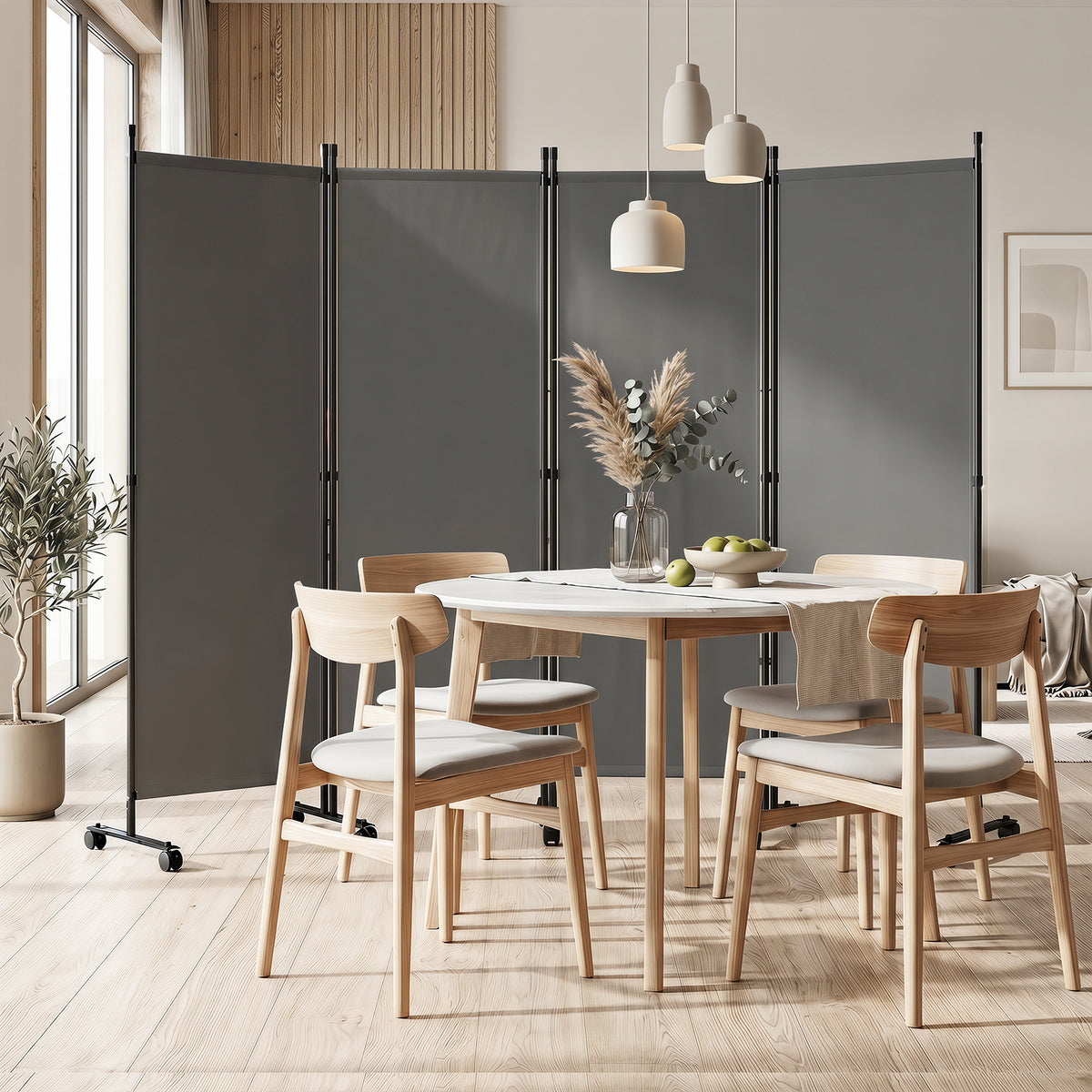 4-Panel Room Divider 173 CM Tall Folding Privacy Screen-Grey