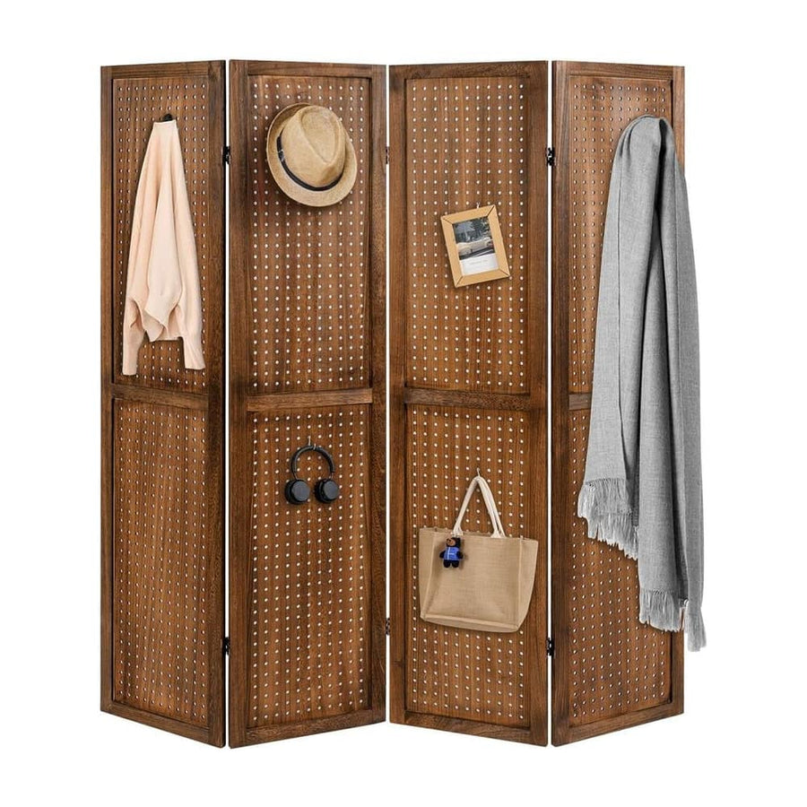 170cm 4-Panel Folding Room Divider with 360° Metal Hinges and Solid Wood Frame-4-Panel