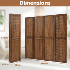 170cm 4-Panel Folding Room Divider with 360° Metal Hinges and Solid Wood Frame-4-Panel