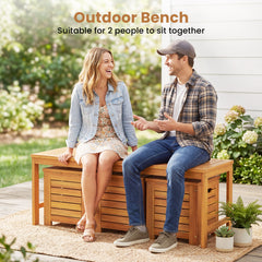4-Piece Outdoor Bench and Storage Box Set with Lids and Built-in Side Handles