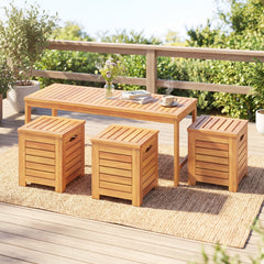4-Piece Outdoor Bench and Storage Box Set with Lids and Built-in Side Handles