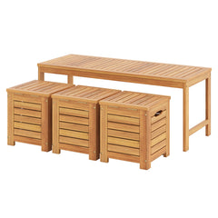 4-Piece Outdoor Bench and Storage Box Set with Lids and Built-in Side Handles