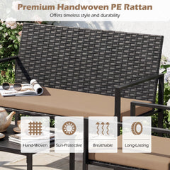 4-Piece Outdoor Rattan Chairs and Loveseat with Tempered Glass Coffee Table for Backyard-Yellow