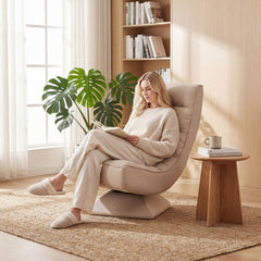 4-Position Adjustable Floor Chair with Swivel Base-Beige