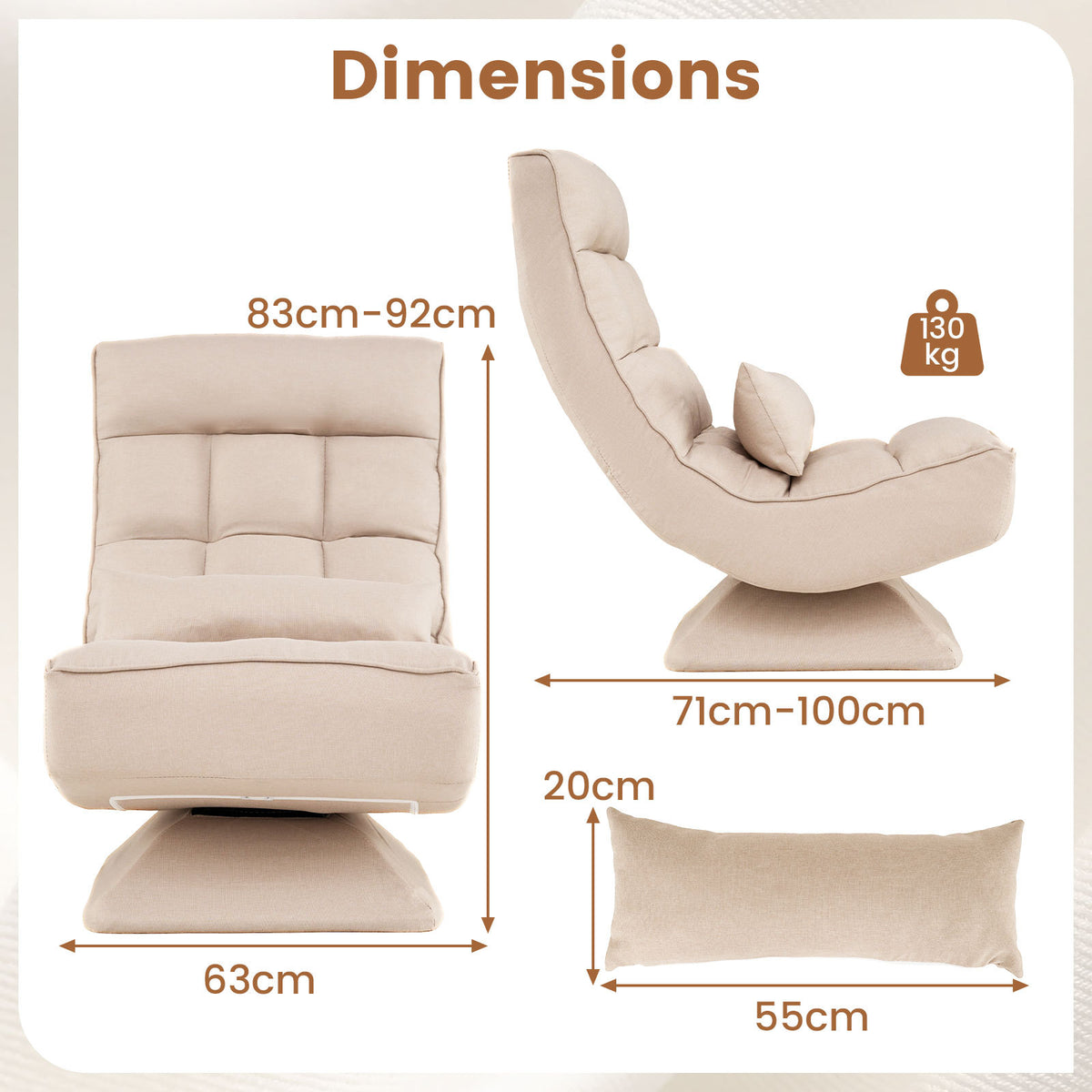 4-Position Adjustable Floor Chair with Swivel Base-Beige