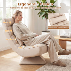 4-Position Adjustable Floor Chair with Swivel Base-Beige