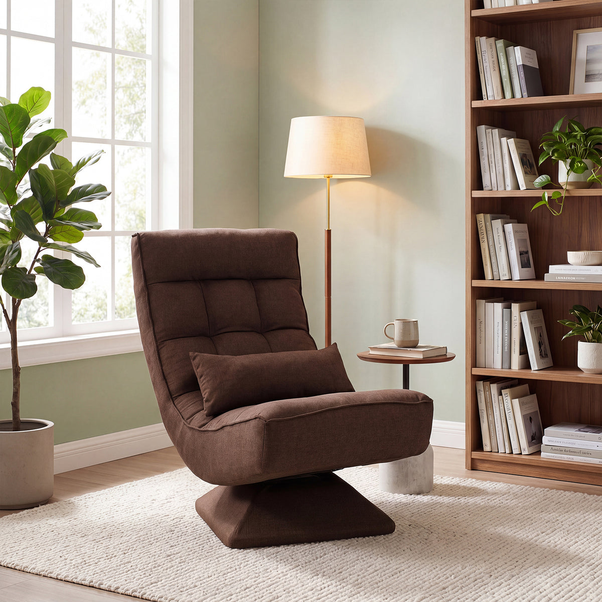 4-Position Adjustable Floor Chair with Swivel Base-Brown