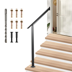4 Step Wall Mount Stair Handrail Heavy-Duty Adjustable Galvanized Steel Railing with Installation Kit for Concrete