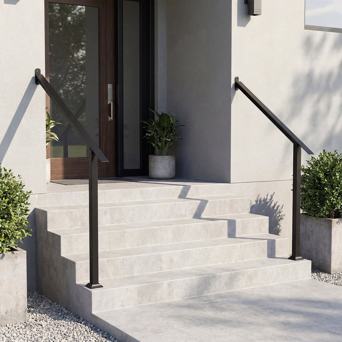 4 Step Wall Mount Stair Handrail Heavy-Duty Adjustable Galvanized Steel Railing with Installation Kit for Concrete