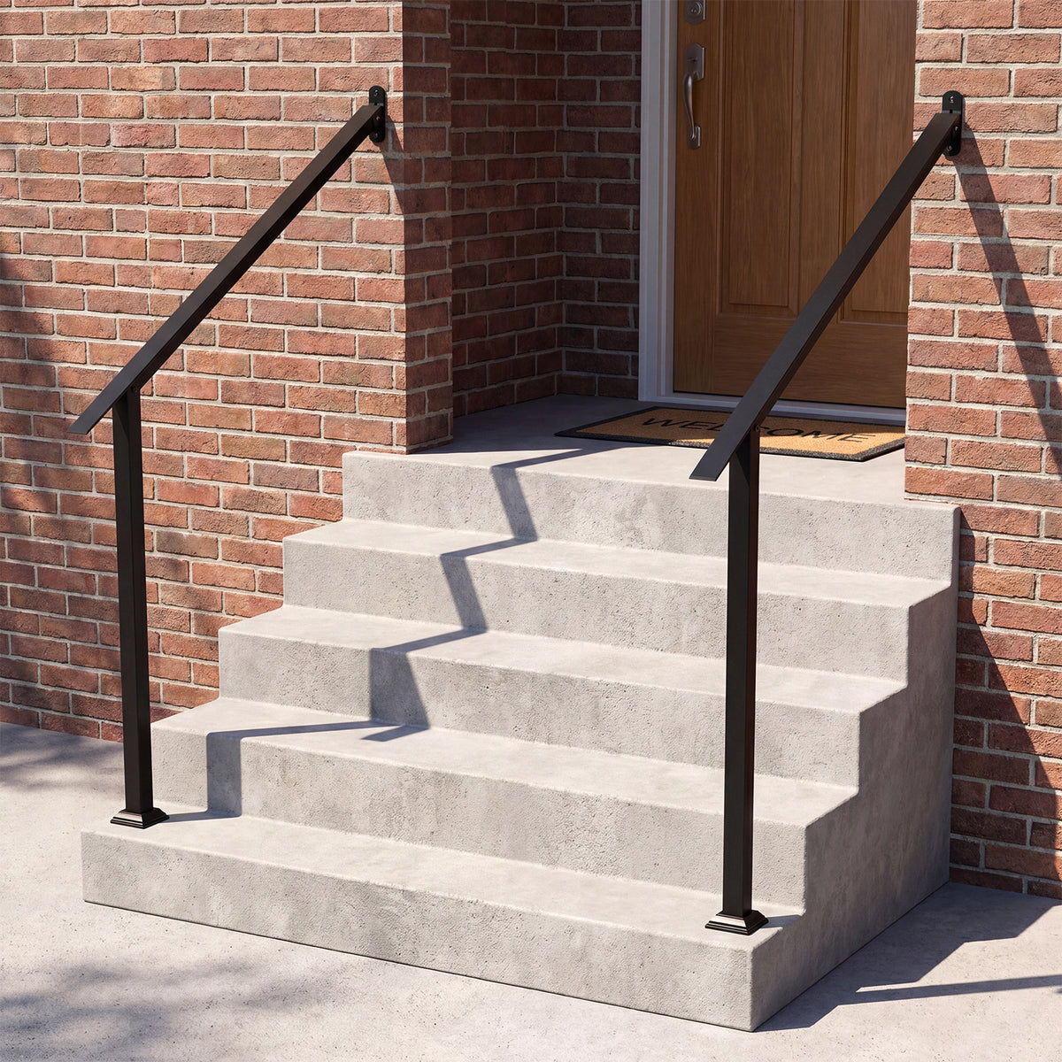 4 Step Wall Mount Stair Handrail Heavy-Duty Adjustable Galvanized Steel Railing with Installation Kit for Concrete