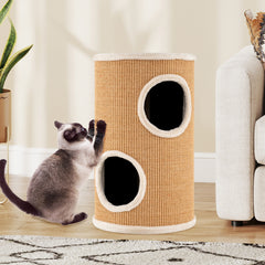 4-Story Cat Condo with Sisal Scratching Pad and Napping Plush Bed-Brown