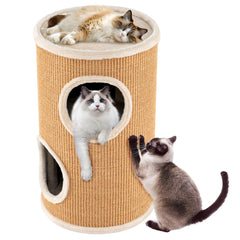 4-Story Cat Condo with Sisal Scratching Pad and Napping Plush Bed-Brown