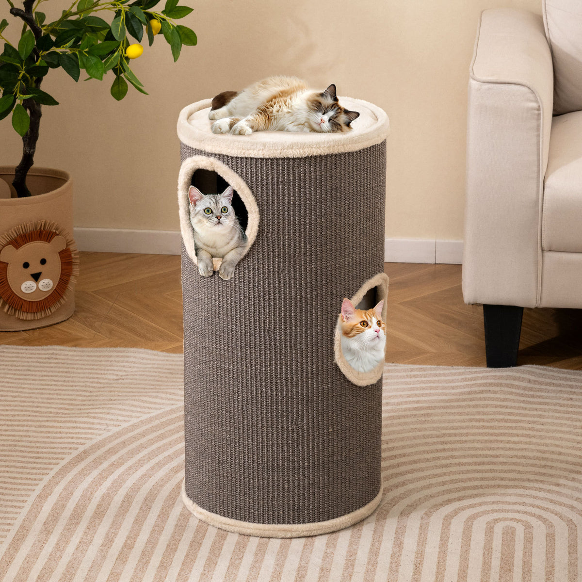4-Story Cat Condo with Sisal Scratching Pad for Indoor Cats-Grey