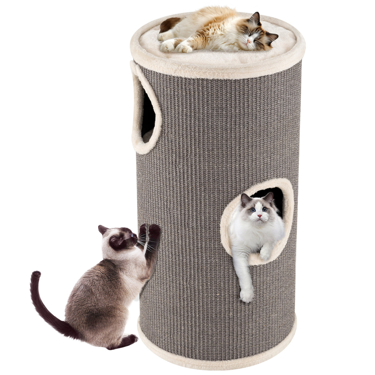 4-Story Cat Condo with Sisal Scratching Pad for Indoor Cats-Grey