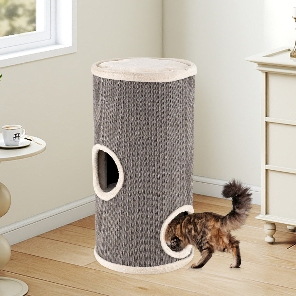 4-Story Cat Condo with Sisal Scratching Pad for Indoor Cats-Grey