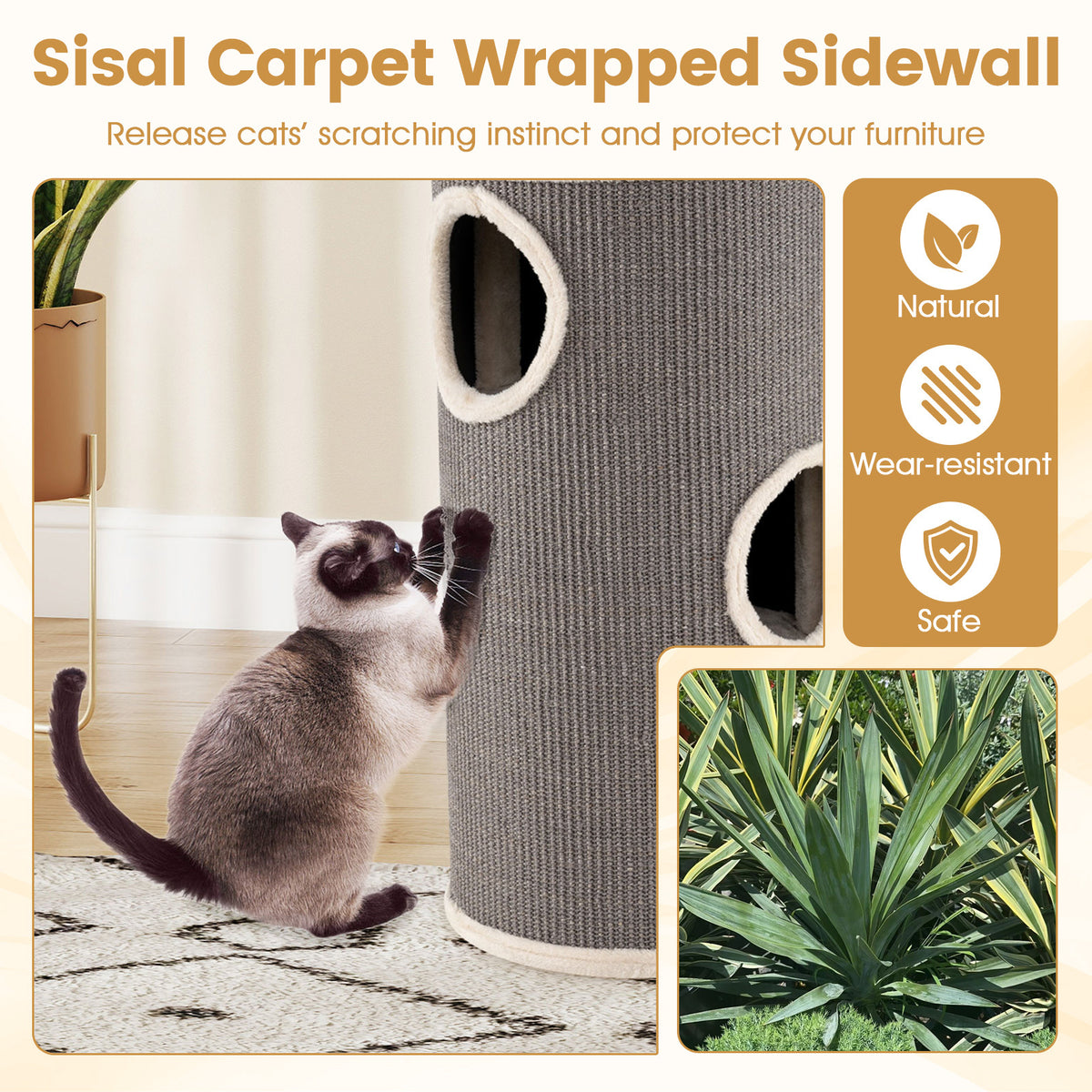 4-Story Cat Condo with Sisal Scratching Pad for Indoor Cats-Grey